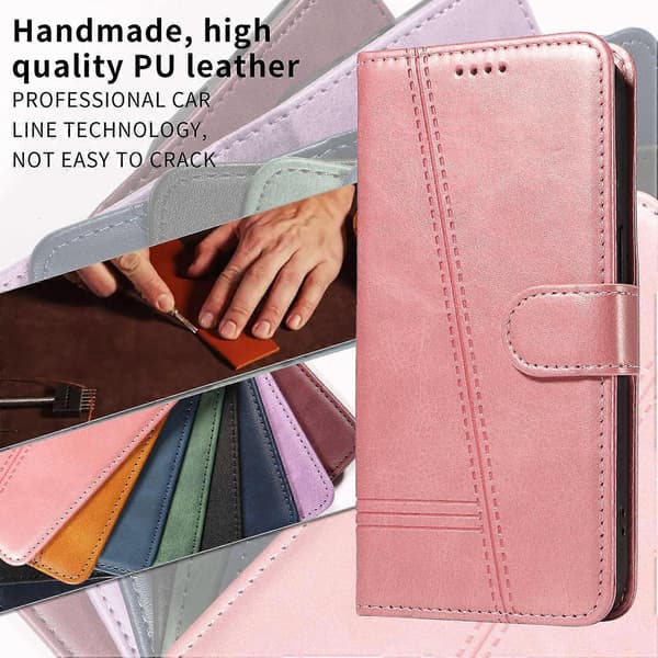 Plånboksfodral T-Line Läder Telefonskyddsfodral för iPhone 17 Pro (Rosa Guld, Roséguld)