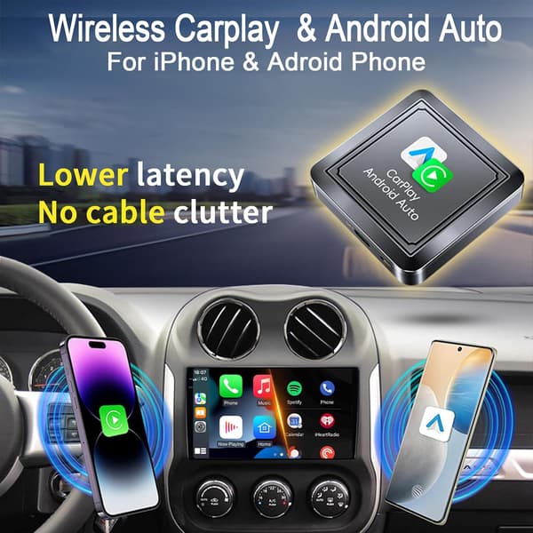 2 in 1 Apple Carplay -langattoman sovittimen ja Android Auto -langattoman sovittimen yhdistelmä.