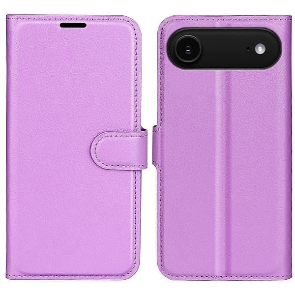 För iPhone 17 Air Skal Litchi Textur Stötsäkert Läder Plånboksfodral (Lila, Lila)