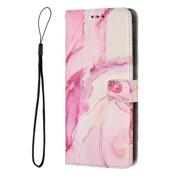 Til iPhone 17 Beskyttelsesetui med Marmor PU Læderpung og Beslag (Pink Guld, Rosaguld)