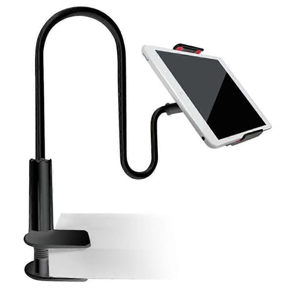 Gooseneck Tablet Telefonhållare för Säng - Flexibel Tablet Arm Klämma för Säng Kompatibel - Svart