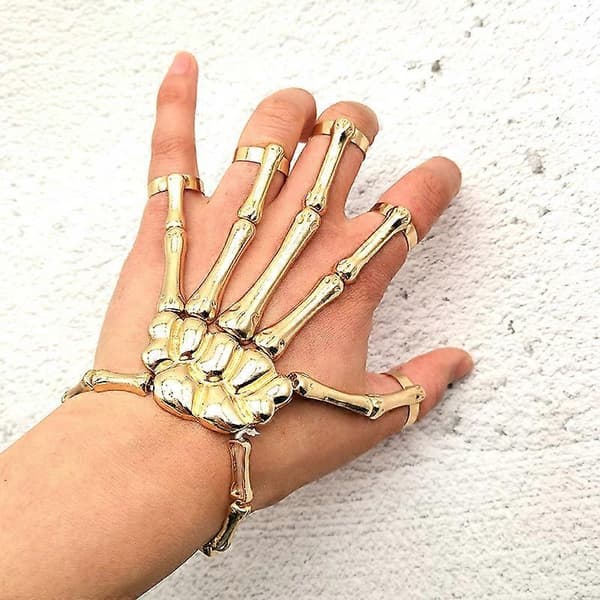 Forgyldt Hem Gotisk Kranium Værktøj Fuld Hånd Kranium Armbånd Ring