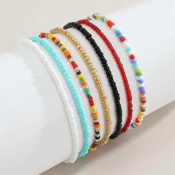 Boho Ankelkjede for Kvinner Tenåringsjenter Håndlagde Elastiske Perleankelarmbånd for Kvinner Sommerfotsmykker