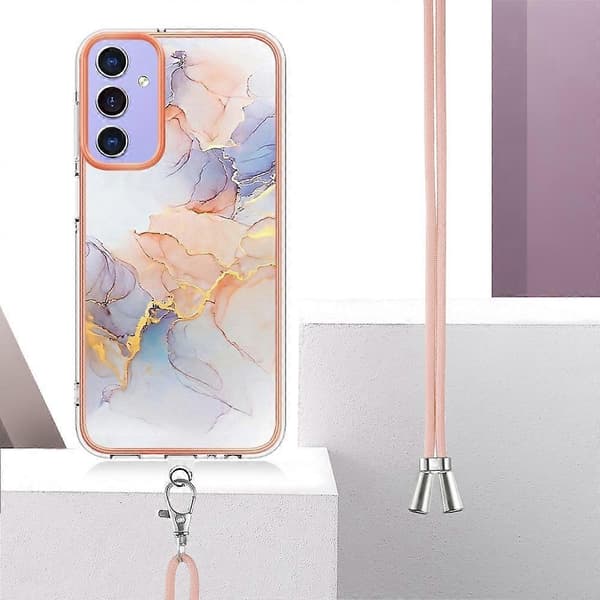 Mobilskal för Samsung Galaxy A15 5G med snodd IMD Marmor Elektroplätering TPU Baksida (Vit, Galaxy Marmor Vit)