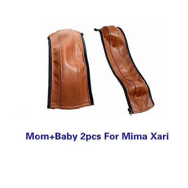 Baby Stroller PU Leather Handle Covers For Mima Xari Pram Bar Sleeve Case Protective Armrest Cover Stroller Accessories（mom baby 2PCS brown）