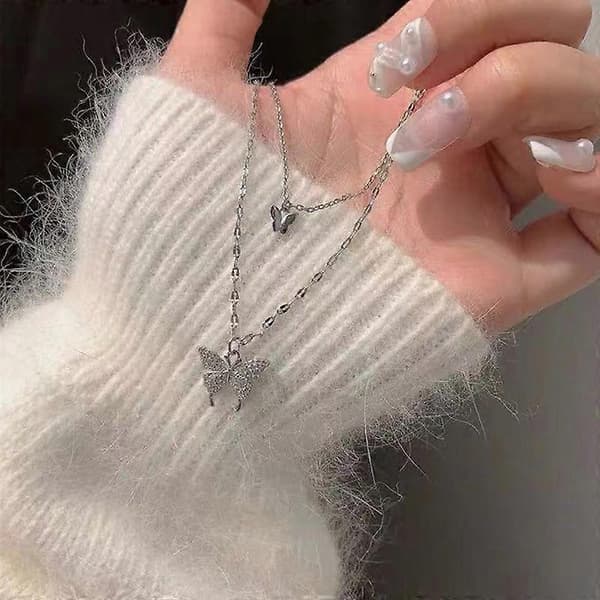 Sølv Sommerfugl Cubic Zircon Krystal Vedhæng Halskæde Kravebenskæde Kvinder