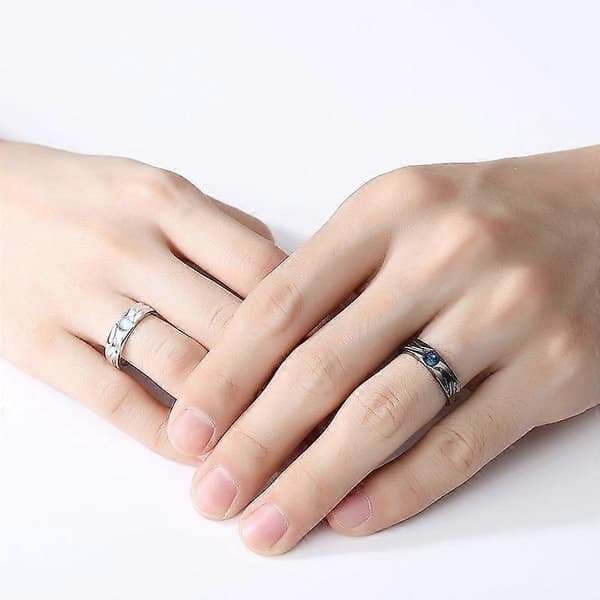 2 stycken vintage glaserad månstensring ängel och djävul par ring svart + vit