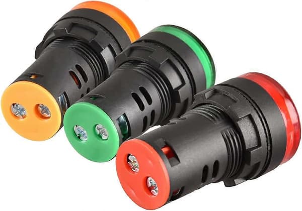 3-pack 22 mm LED-indikatorlampor, AD16-22D/S, 12 V DC 20 mA, röd, grön, gul