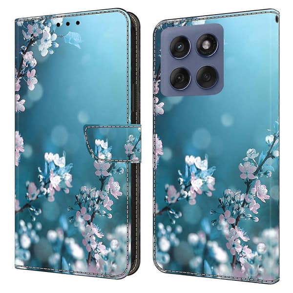 För Motorola Edge 60 Pro 5G Mobilskal 3D Mönster PU Läder Plånboksskydd med Ställ (Plommonblomma)
