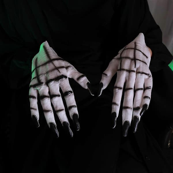 Hvide Ghost Claws Handsker Med Sorte Negle Til Halloween Kostumefest Kvinder Cosplay Ny