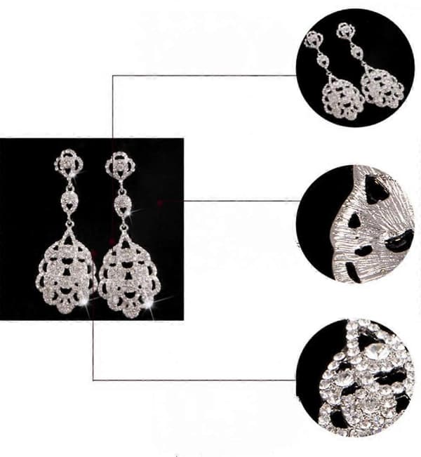 Øredobber 925 Sølv Cubic Zirconia Krystall Lange Dråpe Hengende Øredobber