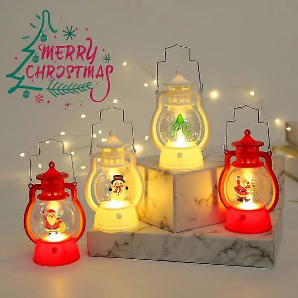 Juletre LED Lantern Lys Batteridrevet Juletre Julenissen Dekor A Hvit Snømann Lantern