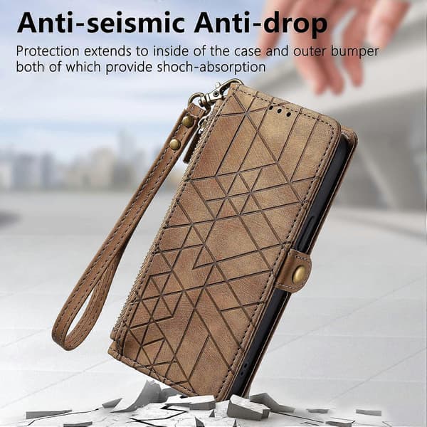 Til TCL 50 5G PU Læder Stand Wallet Case Geometrisk Print Telefon Cover - Brun (Brun)