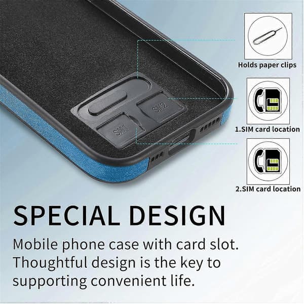 För iPhone 16 Plus Mobilskal Ringstativ Läderbelagd TPU Baksida med Korthållare - Blå (Blå)