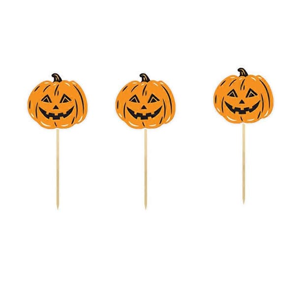 Halloween Kagepynt Græskar Form Fest Mad Pinde Bambus Orange Farve Egnet til Halloween Fest 24 stk