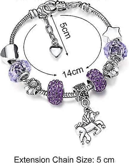Unicorn Glittrigt Kristallberlock Armband Armring med Presentförpackning Set för Flicka Dam