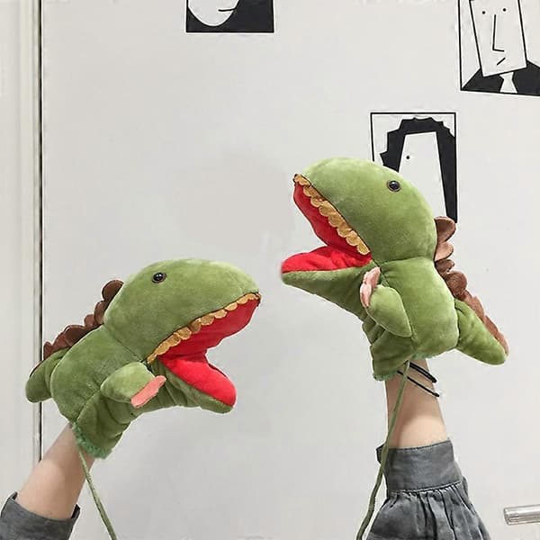 1 par dinosauriehandskar tecknad realistisk tyg öppen rörlig mun handdocka leksaker för barn