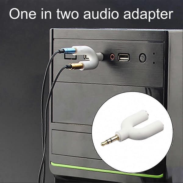 3,5 mm hodetelefon splitter 1 hann til 2 hunn o Jack adapter for rask deling (hvit)