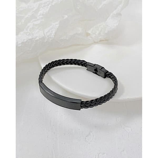 Titanstål Flätat Läderarmband för Män