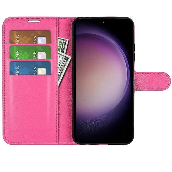 För Samsung Galaxy S23 FE Litchi Grain Magnetiskt Spänne Ställ Skyddsfodral PU Läder Plånboksfodral