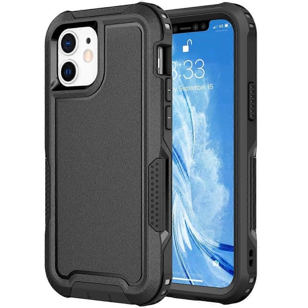 Til iPhone 12 3 i 1 PC + TPU Stødsikkert Telefoncover (Sort)