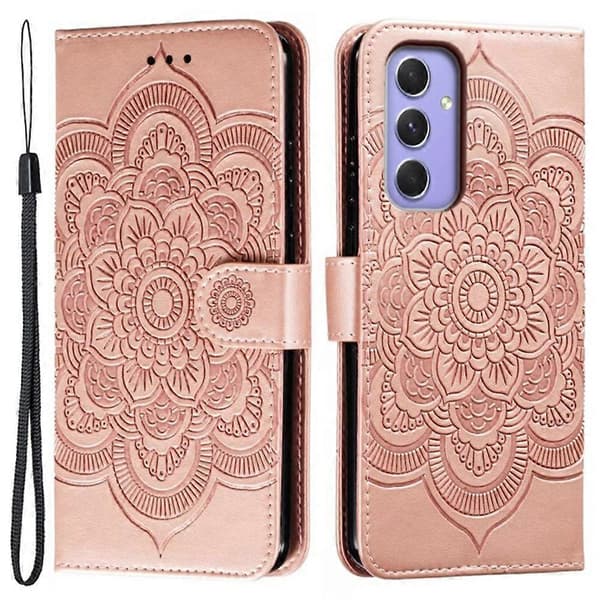 För Samsung Galaxy S25 FE Mobilskal PU Läder Mandala Tryck Design Plånbok Mobilskyddsfodral med Handledsrem