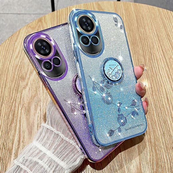 KADEM deksel til Huawei nova 13 mobiltelefon, ringholder, TPU blomsterdeksel, gradient flash rosegull (rose gull)