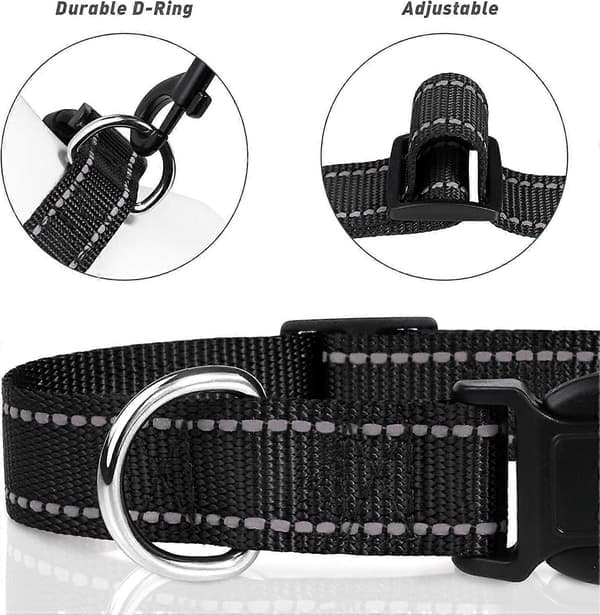 Hundhalsband, justerbart reflexhalsband i nylon för valpar, svart