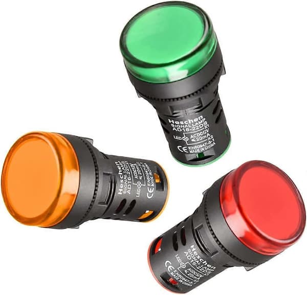 3-pack 22 mm LED-indikatorlampor, AD16-22D/S, 12 V DC 20 mA, röd, grön, gul