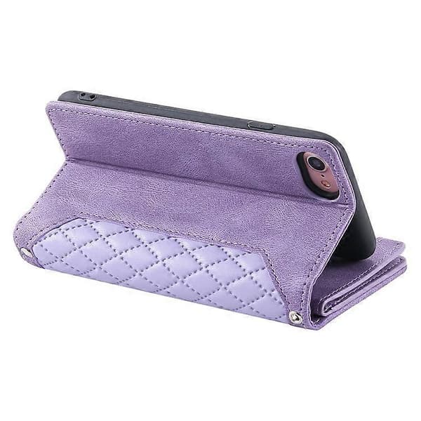 För iPhone 16e Mobilskal Diamanttryck Dragkedja Plånbok Läderfodral med Axelrem (Lila)