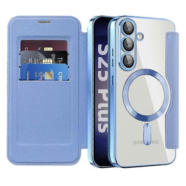 För Samsung Galaxy S25+ Mobilskal, Kompatibelt med MagSafe Diamant PU Läder Mobilskal - Blå (Blå)