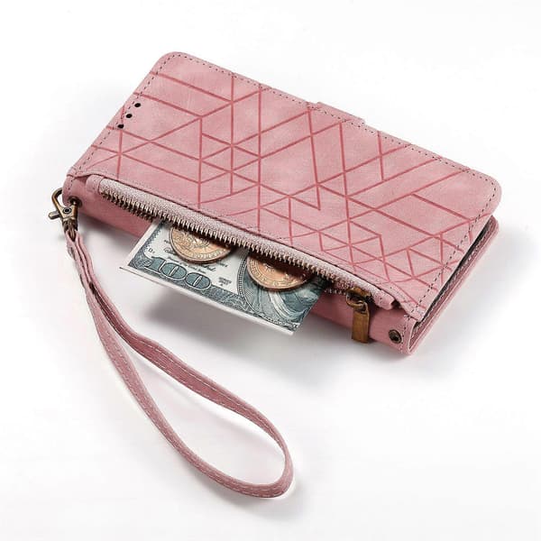 Til TCL 50 5G PU Læder Stand Wallet Case Geometrisk Print Telefon Cover - Pink (Pink)