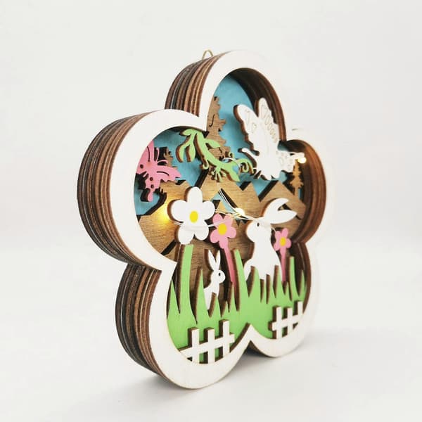 Påskelykt i tre Creative Spring Rabbit Butterfly Led Light Ornament Anheng