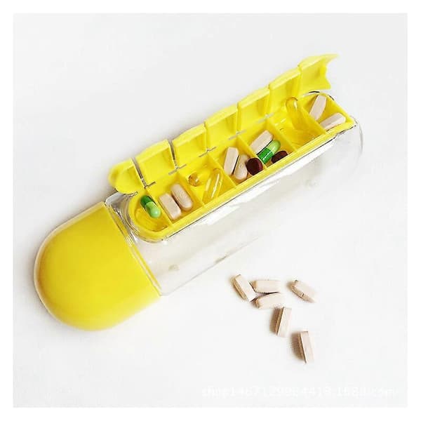 Kannettava 2-in-1 pillerirasia/pullo - 600ml (keltainen) 1 kpl