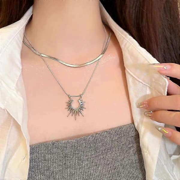Halsband hänge mode solros halsband dammode rund solros hänge kedja, silver