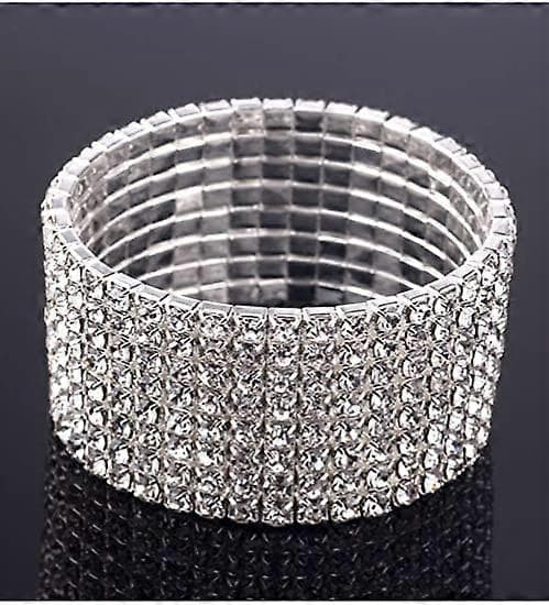 Sparkle Flerfargede Rhinestone Stablebare Stretch Armbånd for Kvinner