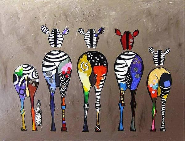 Zebra Herd Färgglada Bakdelar Gatukonst Canvas utan Ram 40x50cm