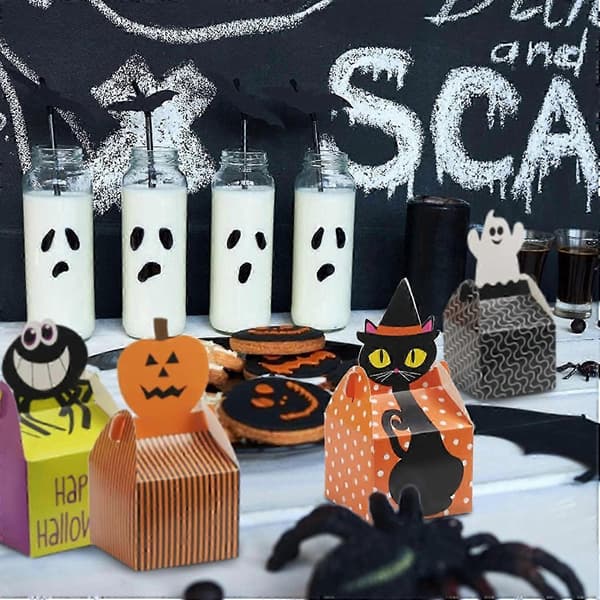 24 Halloween gaveæsker med hekse- og græskardesign til festlige godbidder