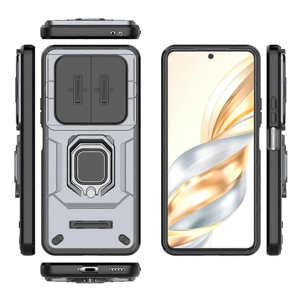 Honor X60 5G -puhelimen suojakotelo PC+TPU-jalustalla ja linssinsuojuksella - harmaa (harmaa)