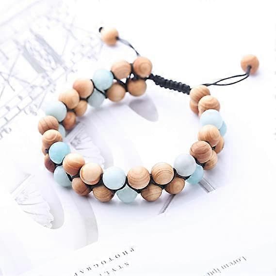 Tianhe Sten Naturlig Amazonit Sten Träpärlor Dubbellagers Armband Justerbart Handflätat Armband