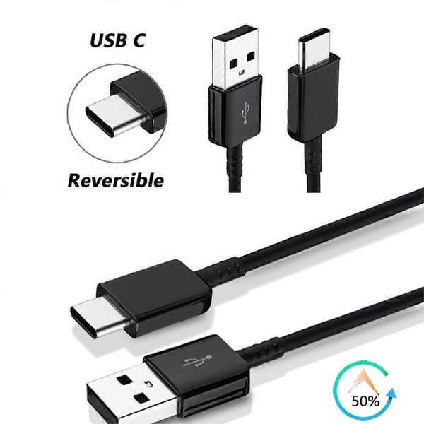 2 kpl, USB-kaapeli, USB - A - USB - C, 1,2 m, musta, valkoinen