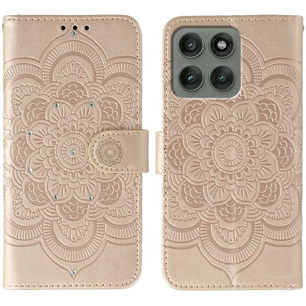 För Motorola Edge 60 Pro 5G Mobilskal Strass Dekoration PU Läder Mandala Tryck Design Mobilskyddsfodral