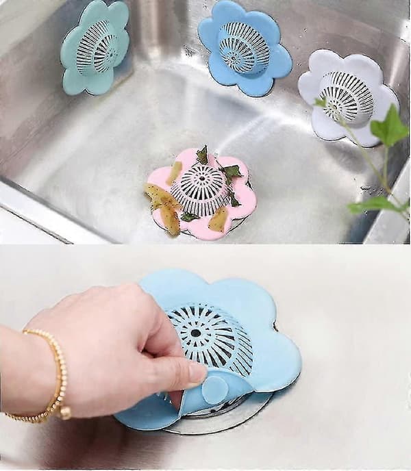 Badekar- og bruseafløbsbeskyttere med sugekopper Nemmeste hårfangere Blød silikone 4 blomster