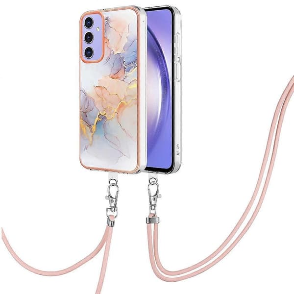 Mobilskal för Samsung Galaxy A15 5G med snodd IMD Marmor Elektroplätering TPU Baksida (Vit, Galaxy Marmor Vit)