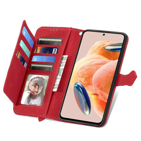 Præget læder telefoncover med lynlås til Redmi Note 12 Pro 4G Global (rød)