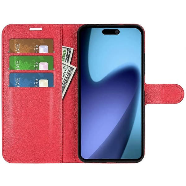 Til iPhone 17 Air Case Litchi Tekstur Stødsikkert Læder Wallet Telefon Cover (Rød, Rød)