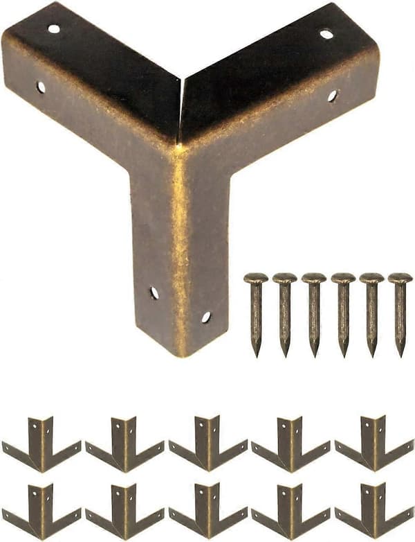 10-pack Antika Metallhörn för Möbler, Kantförstärkning för Lådor och Möbler -- 32 x 32 mm