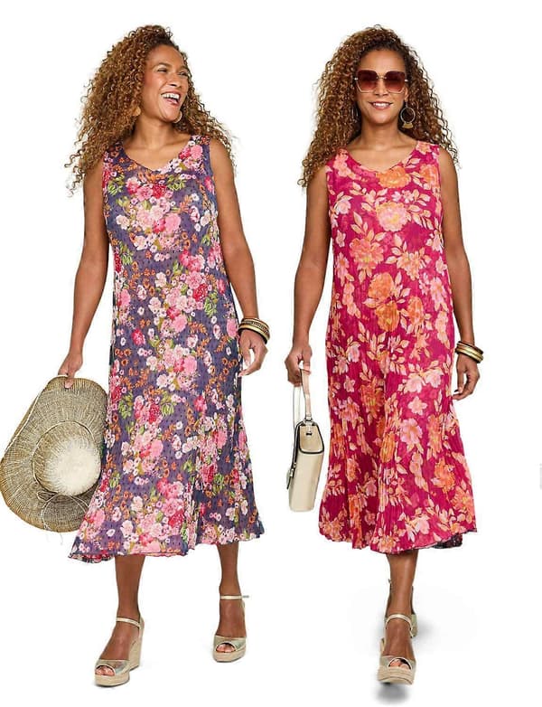 Amber | Dame | Vendbar sommerkjole blomstermønstret 2-i-1 (Navy Cerise, 14 Lang)