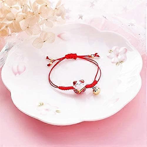 Feng Shui Lyckobringande Röd Keramik Katt Armband Maneki Neko Förmögenhet Rikedom Armband för Förmögenhet Rika Pengar Symbol