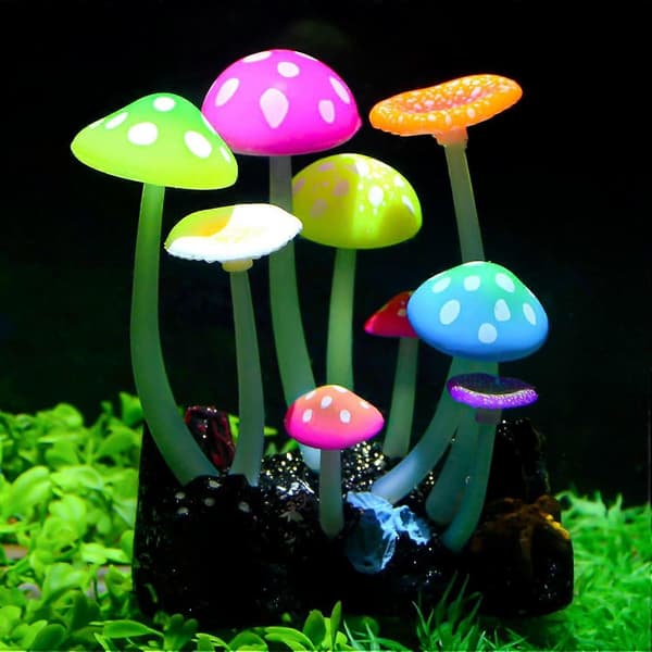 Lysende kunstig sopp akvarium plante dekor ornament dekorasjon for fisketank landskap